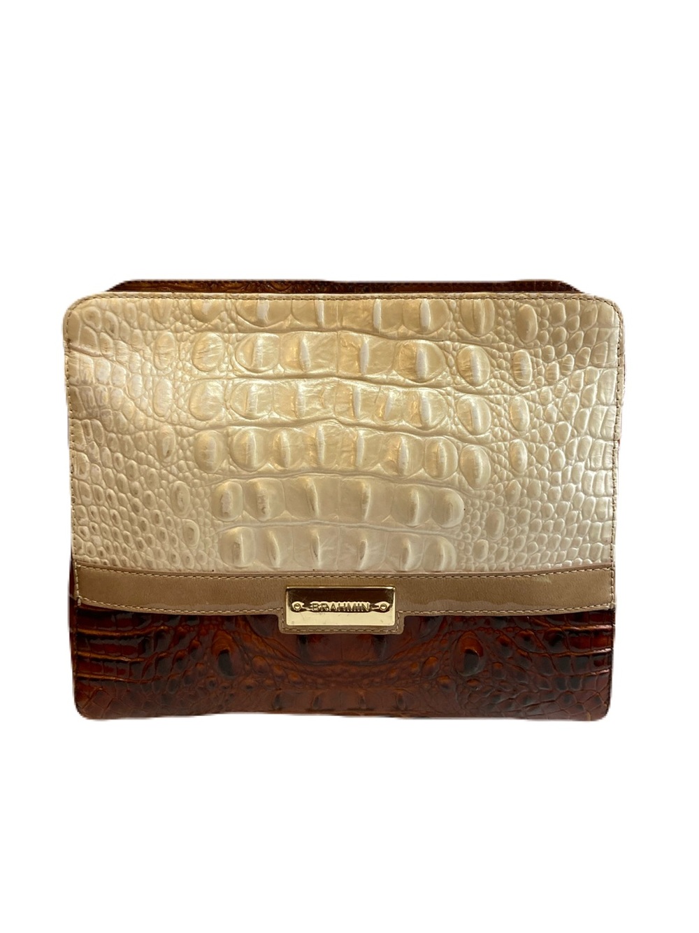 Brahmin Carrie Croc-Embossed Leather Crossbody Bag Pecan & Cream With Dust Bag